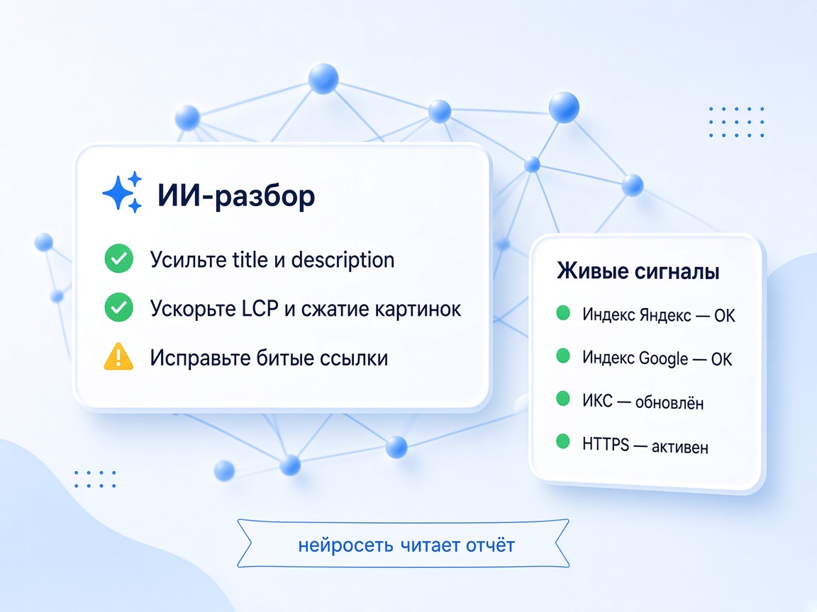 ИИ-разбор SEO-отчёта: рекомендации и живые сигналы сайта